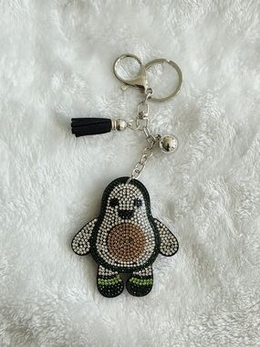 Happy Rhinestone Avocado Keychain - Black, Green, Brown Bag Charm